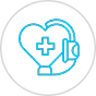 Icon depicting a heart with a medical cross and stethoscope, representing medical training.