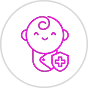 Cartoon-style baby icon with a smiling face and a medical cross symbol.