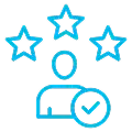 Icon representing medical training certification with stars and a checkmark symbol.
