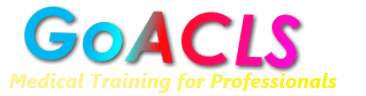 Logo of GoACLS featuring colorful text and a tagline about medical training for professionals.