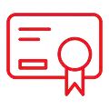 Red Certificate Icon Red icon of a certificate with a ribbon, symbolizing achievement or completion.